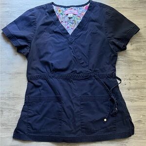 Koi Navy Wrap-Style Women's scrub top and Scrub pants